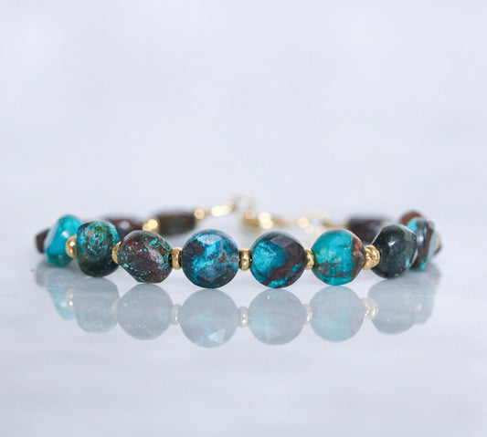 Azurite Malachite Bracelet: Karen Hill Tribe Gold Fill, Faceted Gemstone