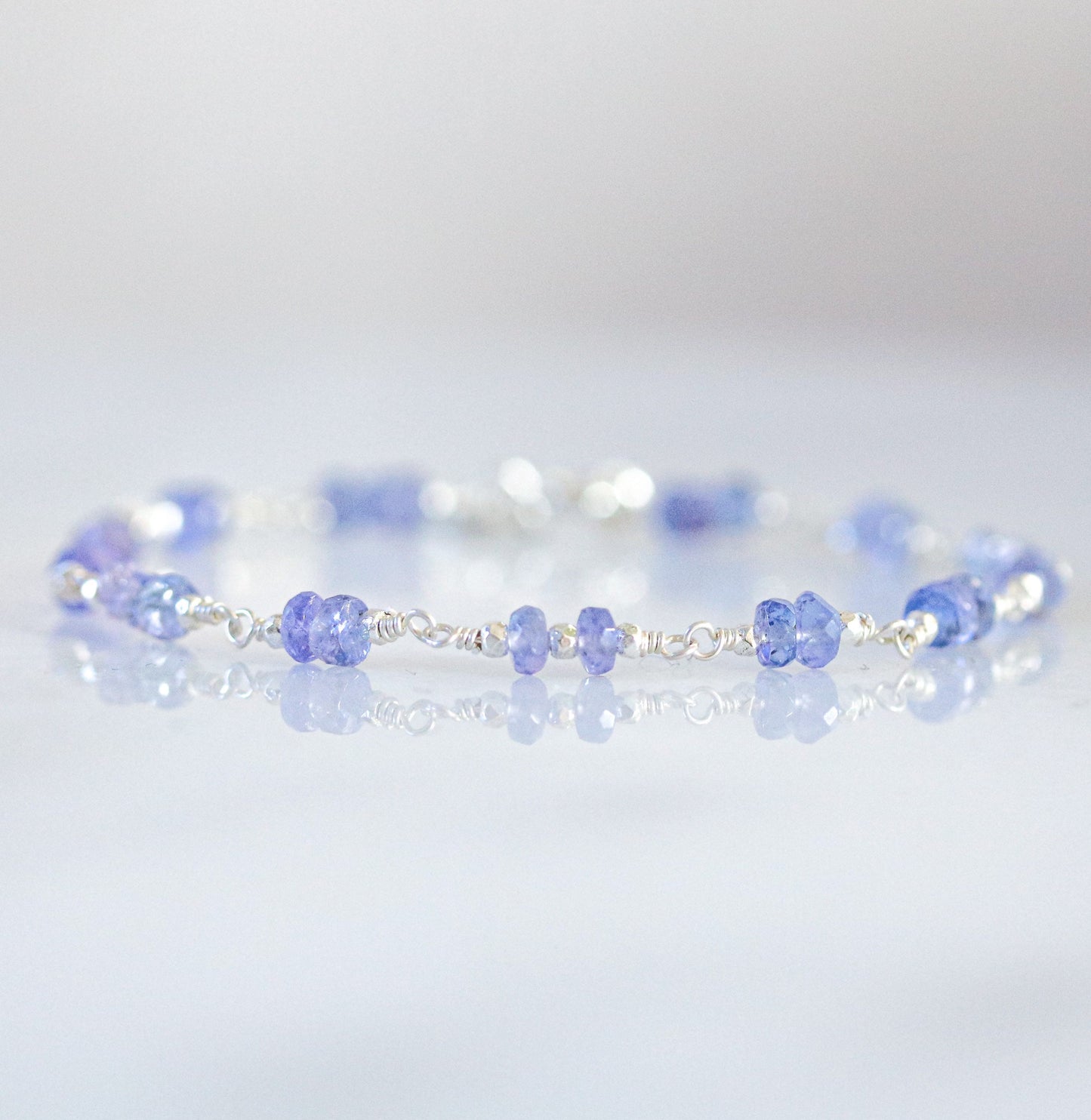 Tanzanite Sterling Silver Bracelet: Dainty Faceted Rondelles, December Birthstone