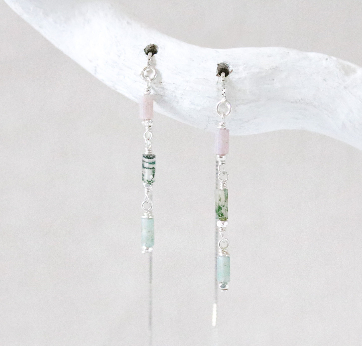 Handmade Pastel Indian Agate Threader Earrings: Rose Gold Fill