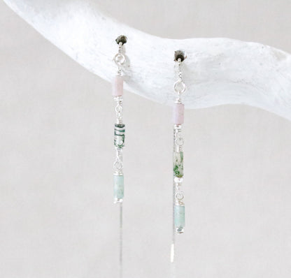 Handmade Pastel Indian Agate Threader Earrings: Rose Gold Fill