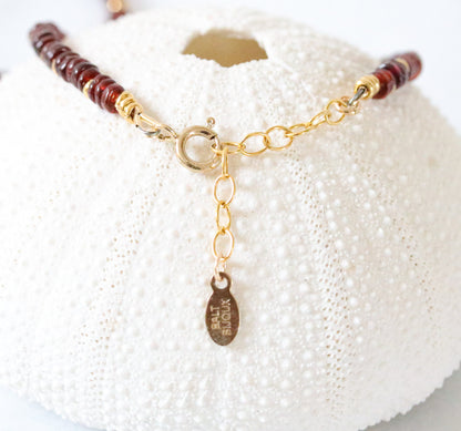 Garnet Heishi Choker: Gold Vermeil Surfer Necklace