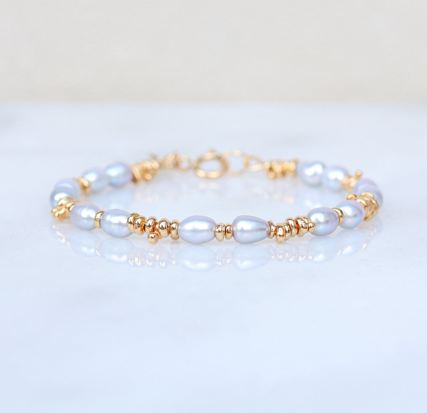 Freshwater Pearl Bracelet: Gold Vermeil Nugget Bead, June Birthstone