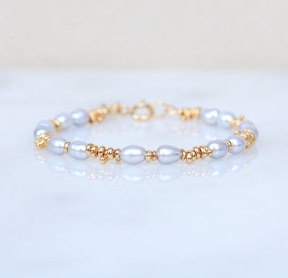 Freshwater Pearl Bracelet: Gold Vermeil Nugget Bead, June Birthstone