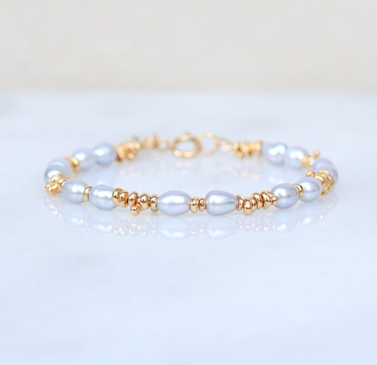 Freshwater Pearl Bracelet: Gold Vermeil Nugget Bead, June Birthstone