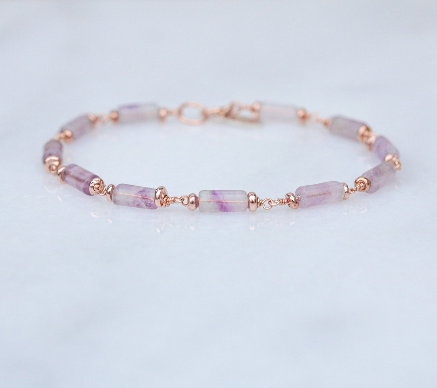 Natural Fluorite Bracelet: Rose Gold Chain, Dainty Gemstone Jewelry