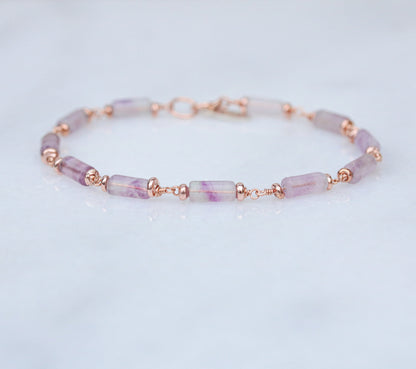 Natural Fluorite Bracelet: Rose Gold Chain, Dainty Gemstone Jewelry