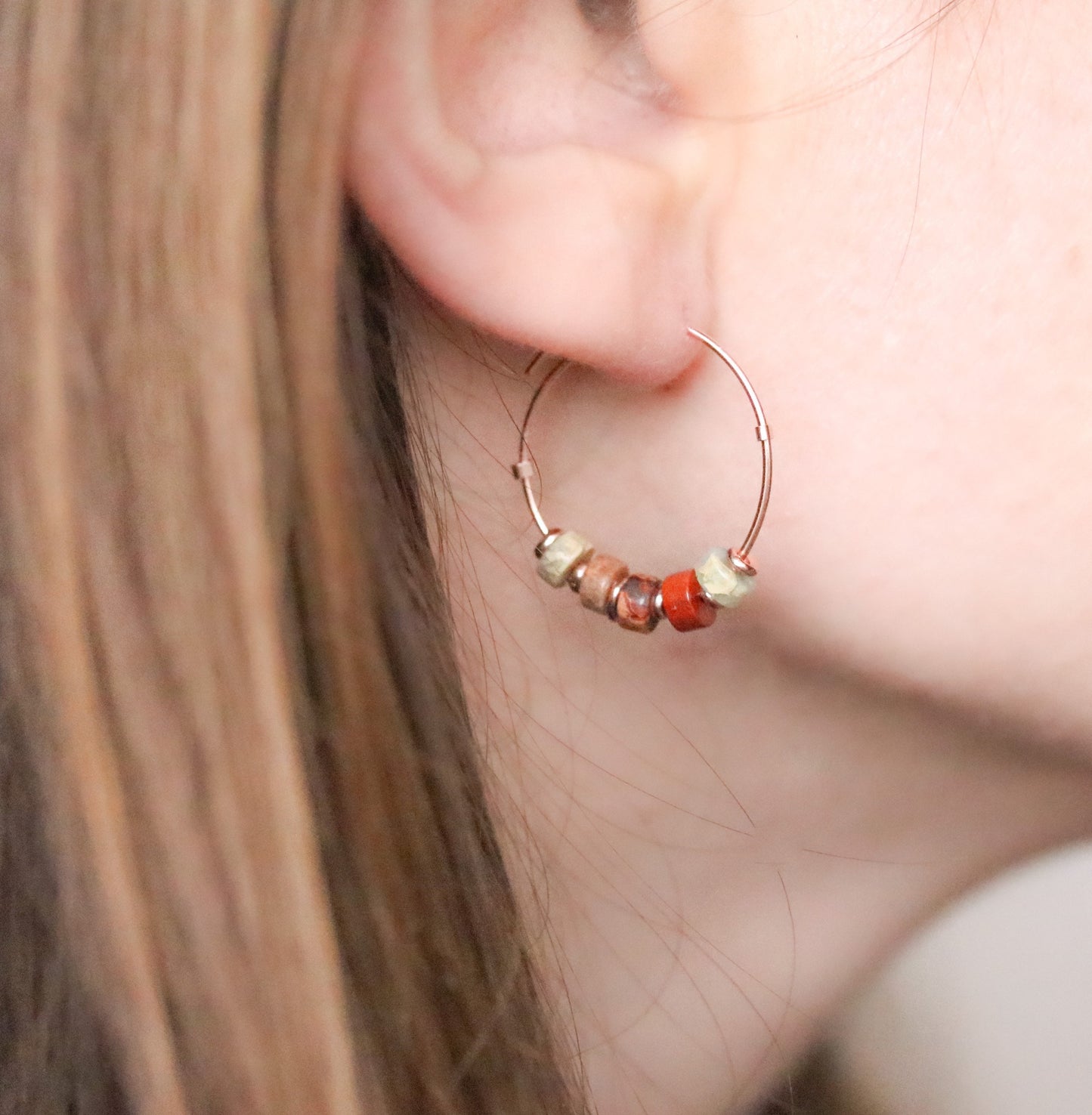 Handmade Aqua Terra Jasper Rose Gold Hoop Earrings