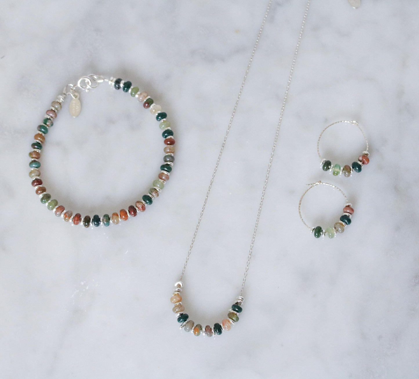 Handmade Indian Agate Sterling Silver Hoop Earrings