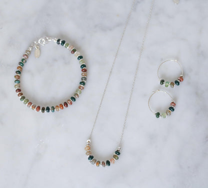 Handmade Indian Agate Sterling Silver Hoop Earrings