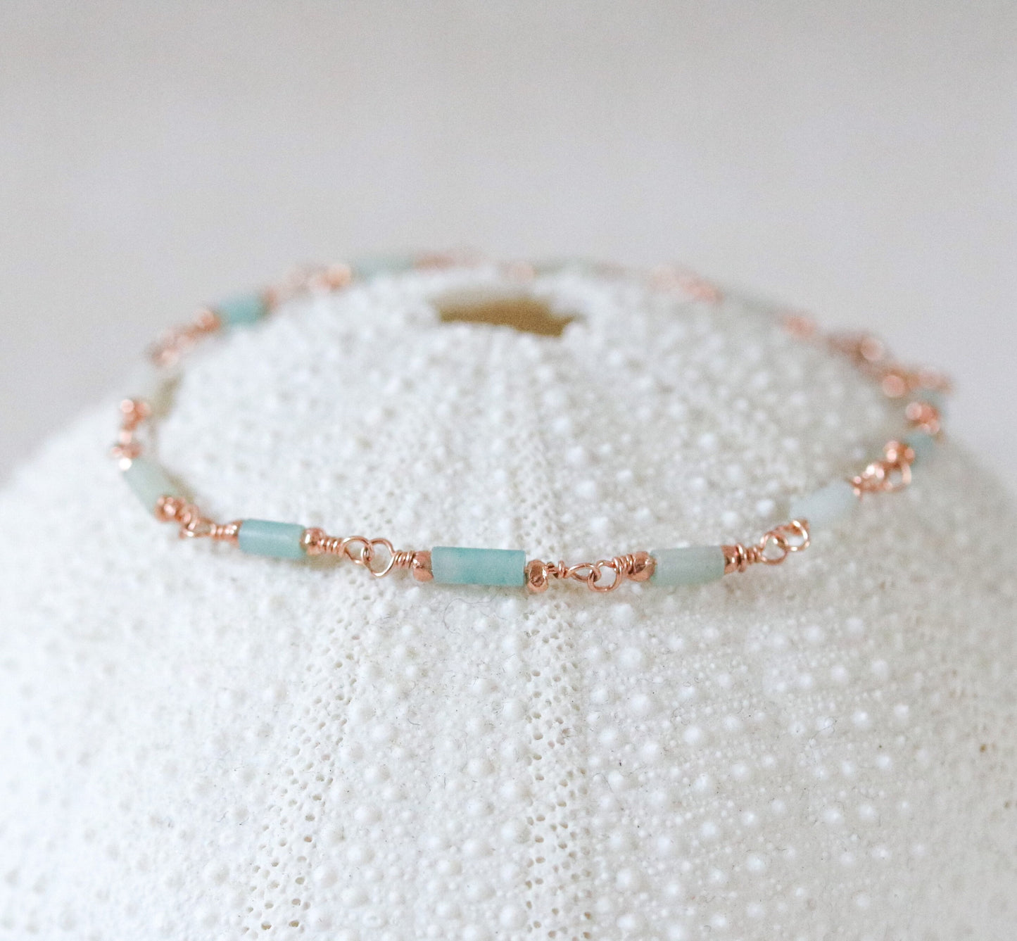 Mint Amazonite Bracelet: Rose Gold Chain, Dainty Gemstone Jewelry