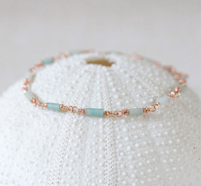 Mint Amazonite Bracelet: Rose Gold Chain, Dainty Gemstone Jewelry