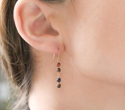 Pietersite Dangle Earrings: 14k Gold Filled with Karen Hill Tribe Beads
