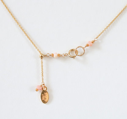 Faceted Pink Opal Necklace: Gold Karen Hill Tribe Beads, Adjustable Length