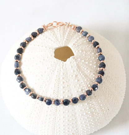 Sapphire Bracelet: Rose Gold Fill, Karen Hill Tribe Silver, September Birthstone