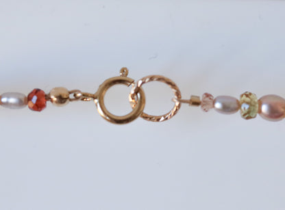 Handmade Pearl Anklet: Faceted Sapphire, Tourmaline, Gold Shell Charm