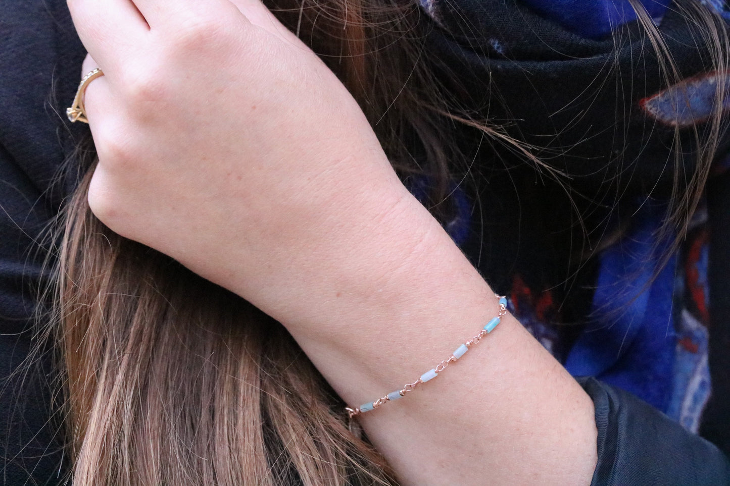 Mint Amazonite Bracelet: Rose Gold Chain, Dainty Gemstone Jewelry