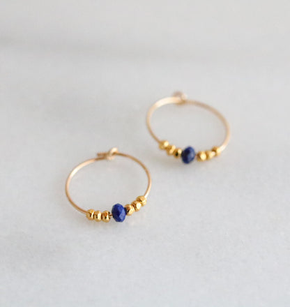 Lapis Lazuli Mini Gold Hoops: 14k Gold Filled Earrings