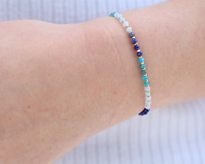 Handmade Lapis Lazuli Apatite Aquamarine Bracelet: Karen Hill Tribe Gold Vermeil