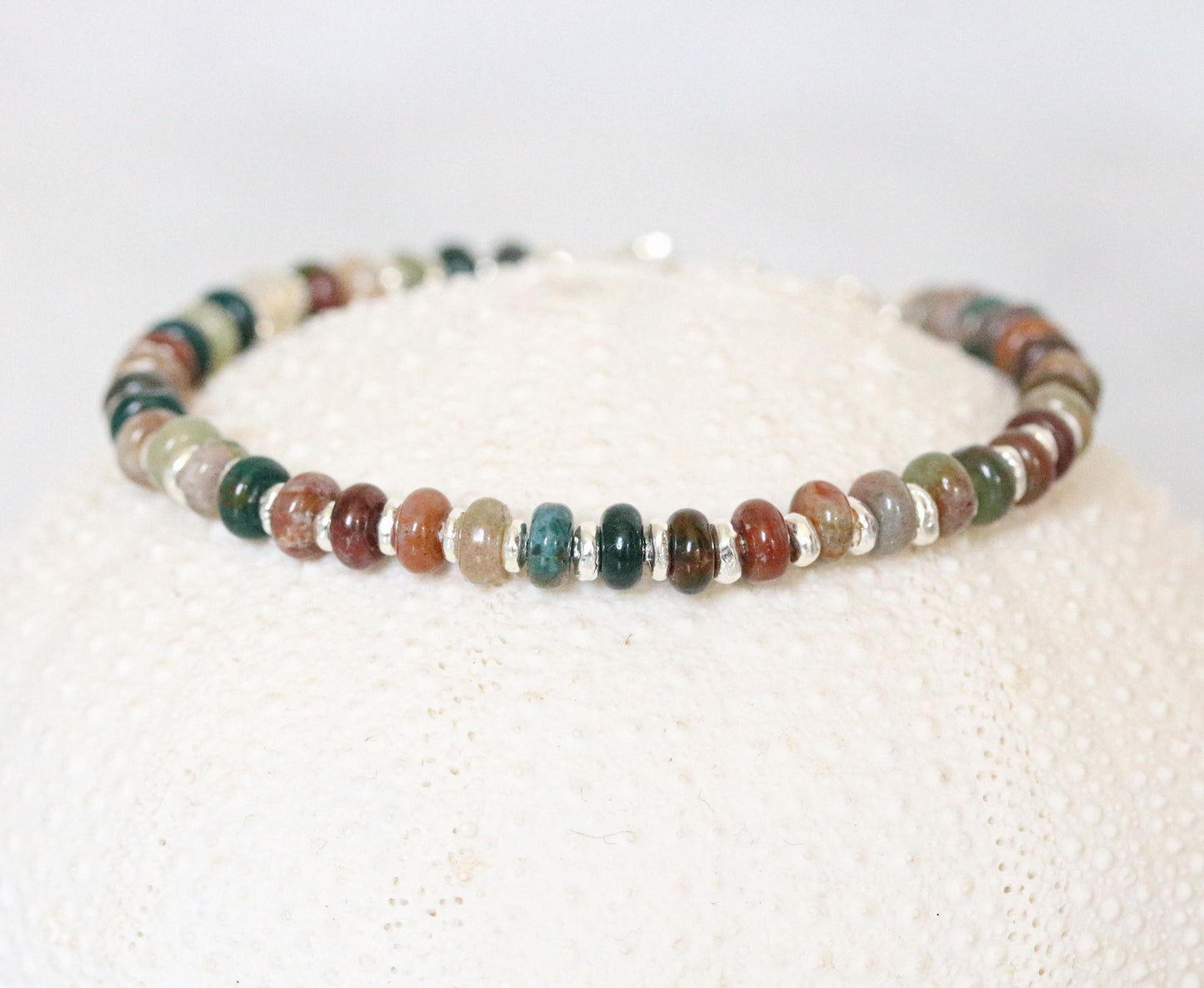 Natural Indian Agate Sterling Silver Rondelle Bracelet