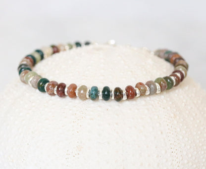 Natural Indian Agate Sterling Silver Rondelle Bracelet