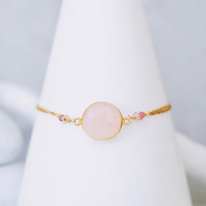 Handmade Rose Quartz Gold Bracelet: Adjustable Gemstone Jewelry