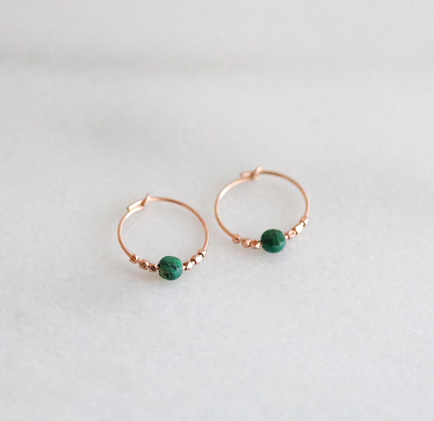 Faceted Malachite Mini Rose Gold Filled Hoop Earrings