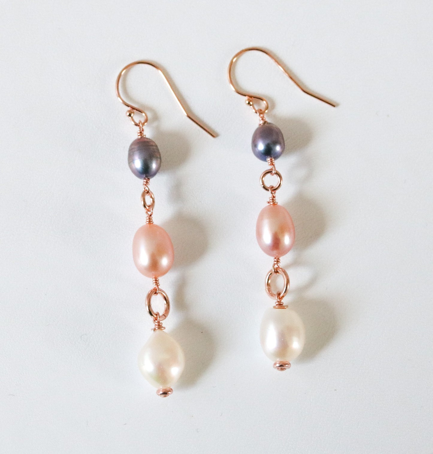 Handmade Rose Gold Fill Freshwater Pearl Dangle Earrings