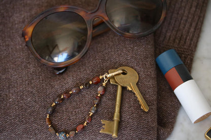 Handmade Pietersite Keyring: 14k Gold Vermeil Gemstone Bag Charm