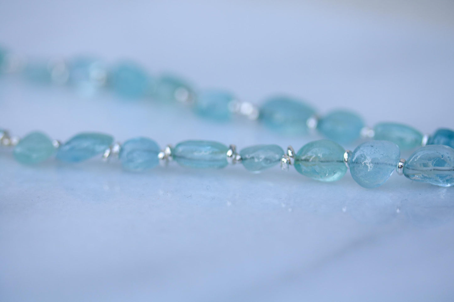 Aquamarine Gemstone Phone Charm: Sterling Silver Accents, Handmade in France