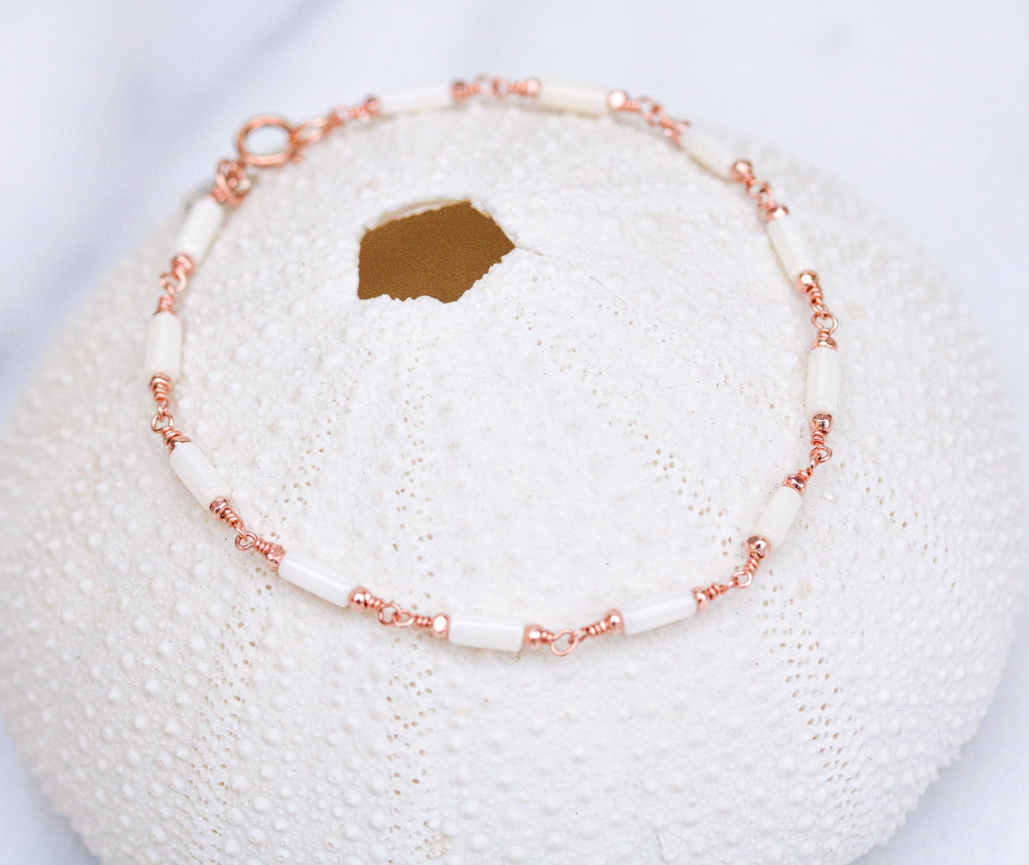 White Sea Bamboo Bracelet: Rose Gold Karen Hill Tribe Beads