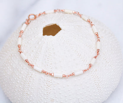 White Sea Bamboo Bracelet: Rose Gold Karen Hill Tribe Beads
