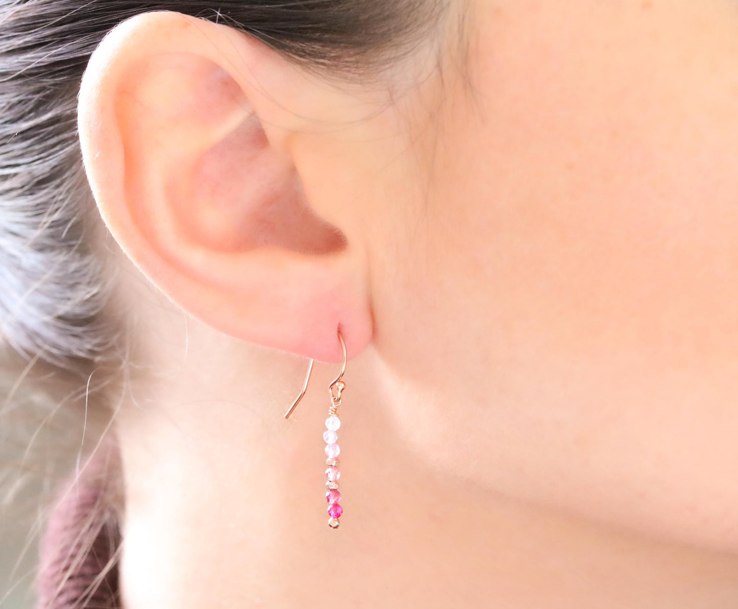 Dainty Spinel Drop Earrings: Rose Gold Vermeil and Karen Hill Tribe Beads