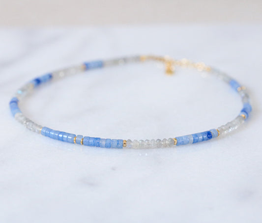 Labradorite and Aventurine Heishi Necklace: Gold Vermeil Surfer Choker