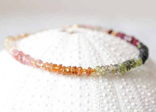 Faceted Tourmaline Bracelet: Gold Karen Hill Tribe Bead Adjustable Chain