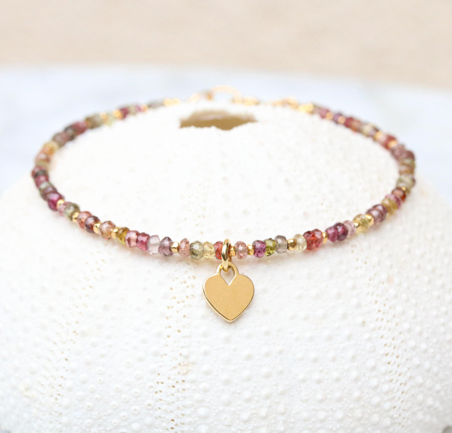 Handmade Tundra Sapphire Bracelet: Gold Vermeil Heart Charm