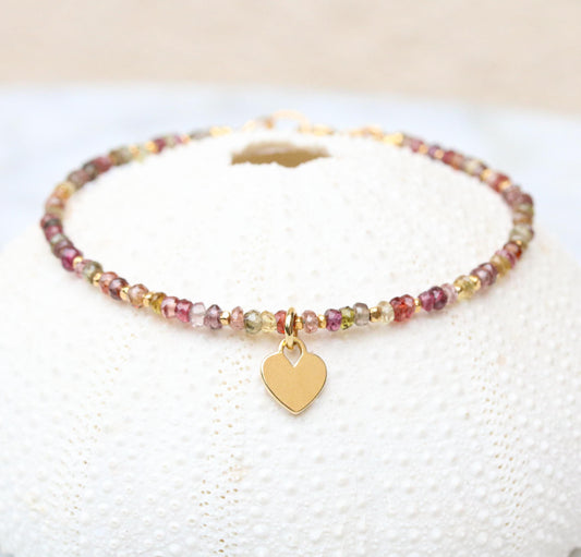 Handmade Tundra Sapphire Bracelet: Gold Vermeil Heart Charm