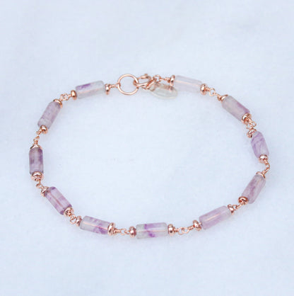 Natural Fluorite Bracelet: Rose Gold Chain, Dainty Gemstone Jewelry