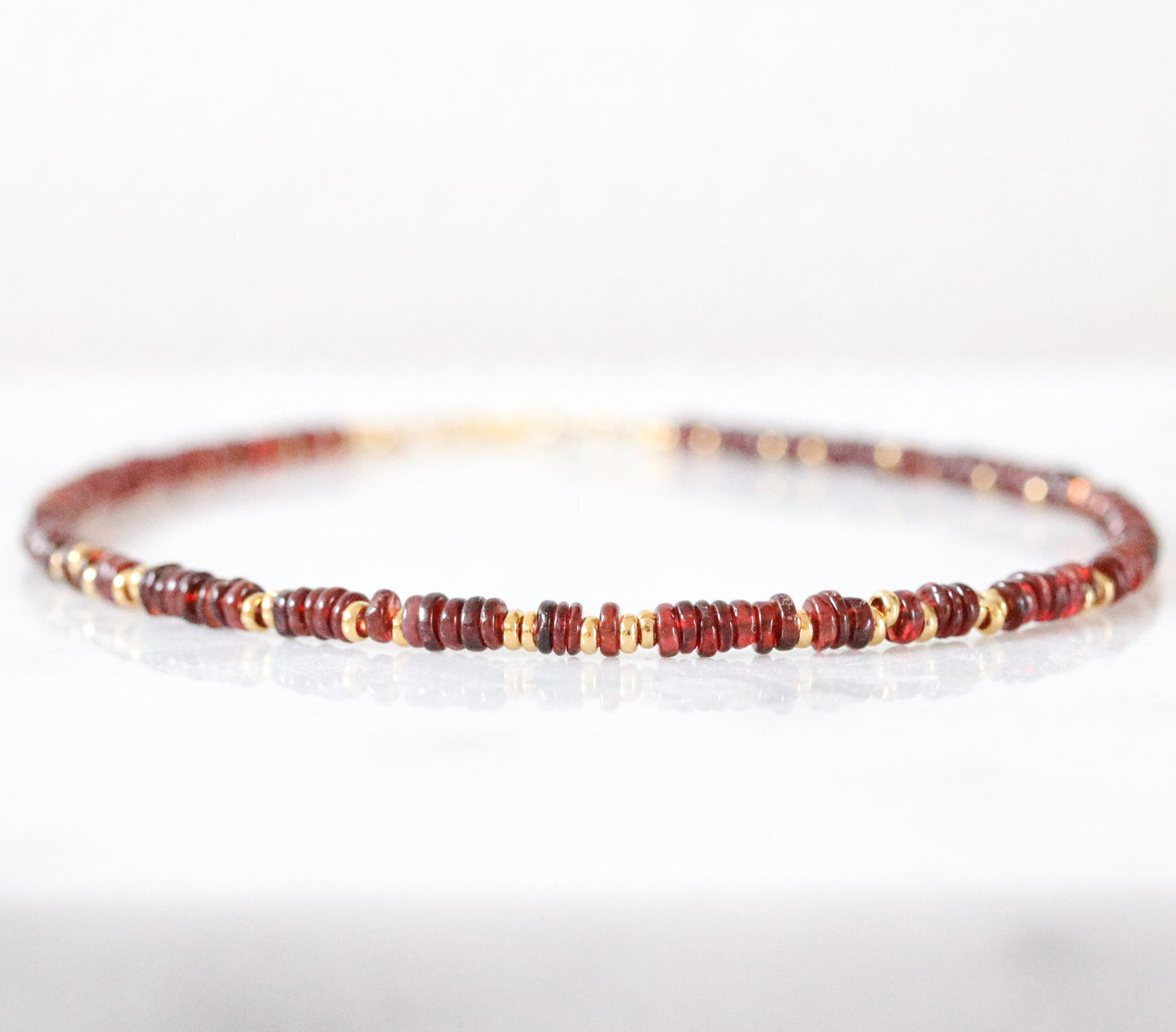 Garnet Heishi Choker: Gold Vermeil Surfer Necklace
