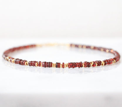 Garnet Heishi Choker: Gold Vermeil Surfer Necklace