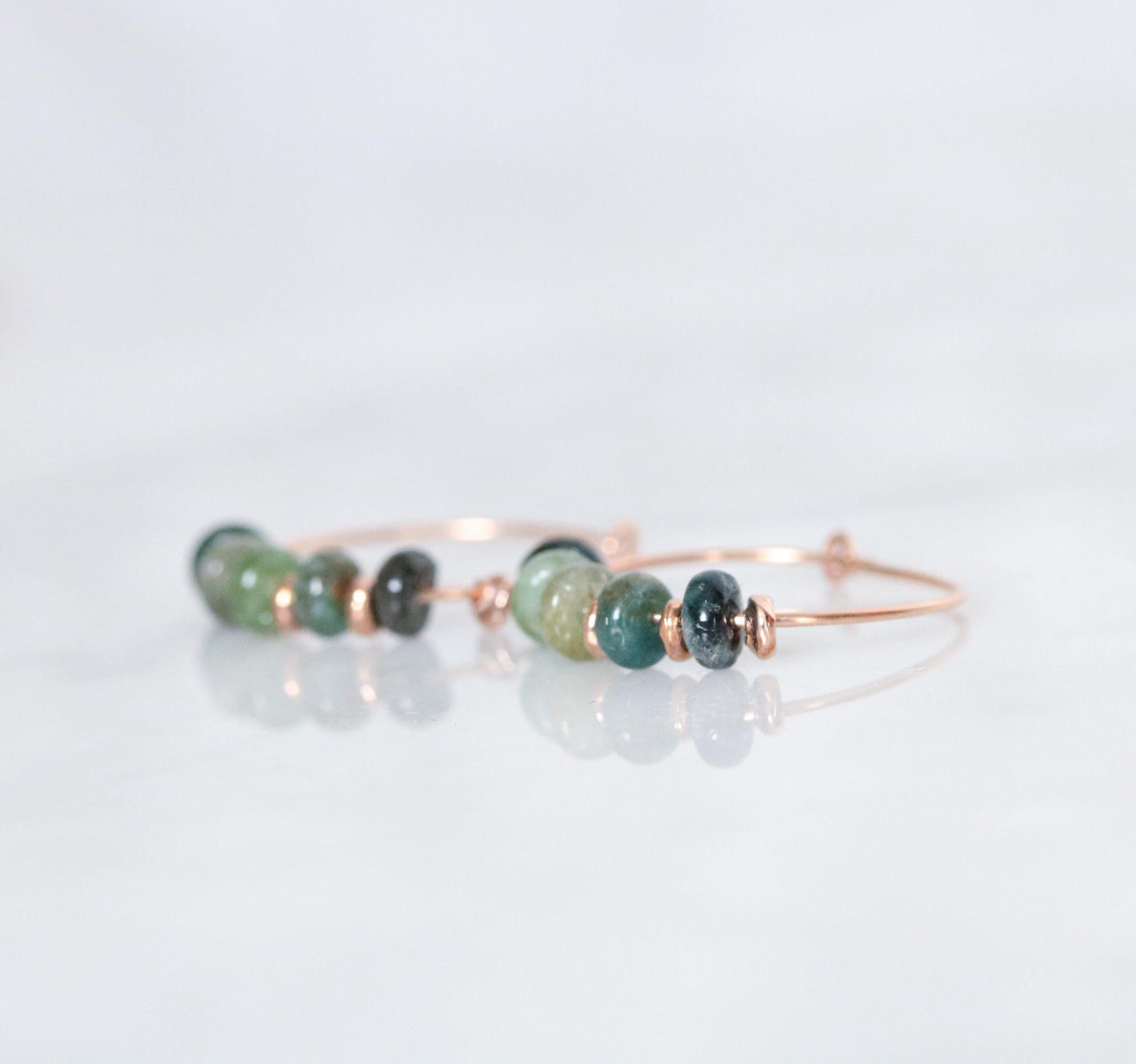 Handmade Blue Tourmaline Rose Gold Hoop Earrings