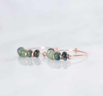 Handmade Blue Tourmaline Rose Gold Hoop Earrings