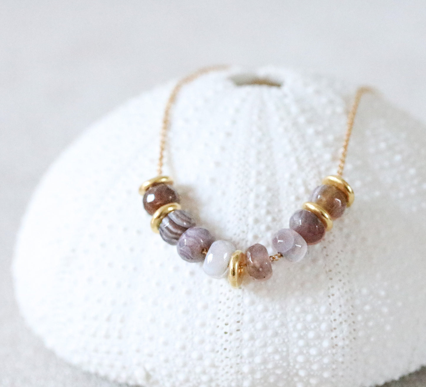 Faceted Botswana Agate Rondelle Necklace: Adjustable Gold Filled Chain