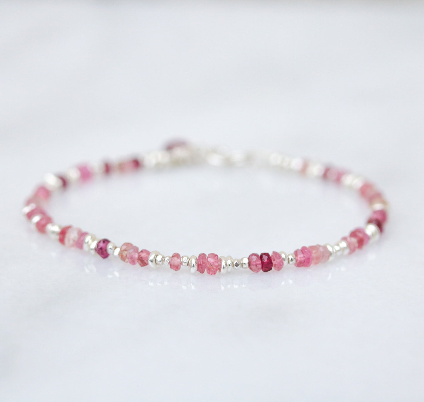 Pink Tourmaline Sterling Silver Nugget Bead Bracelet - Handmade in Paris