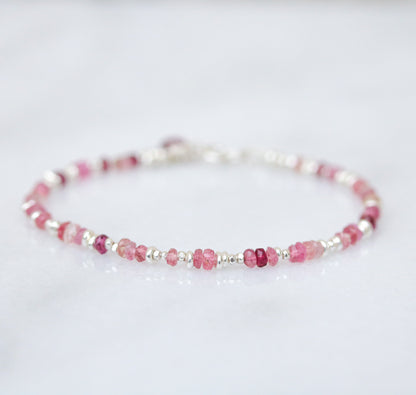 Pink Tourmaline Sterling Silver Nugget Bead Bracelet - Handmade in Paris