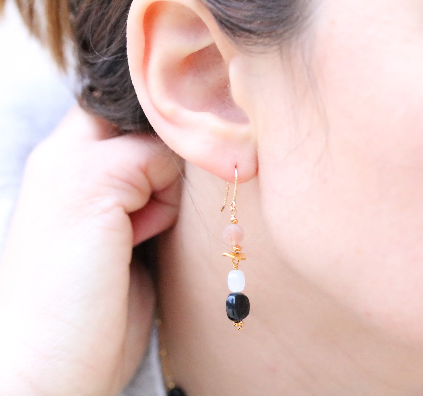 Handmade Black Onyx Gold Necklace: Faceted Cushion Cut Gemstone