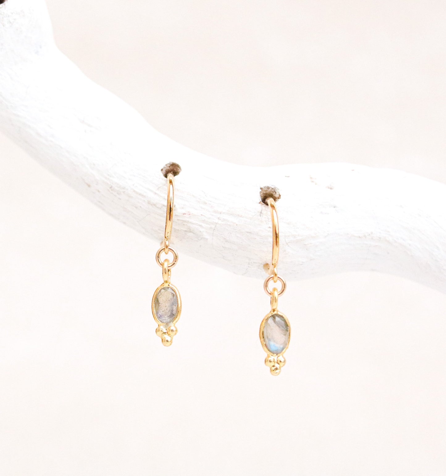 Dainty Labradorite Gold Vermeil Huggie Hoop Earrings