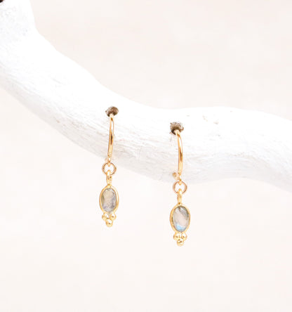 Dainty Labradorite Gold Vermeil Huggie Hoop Earrings