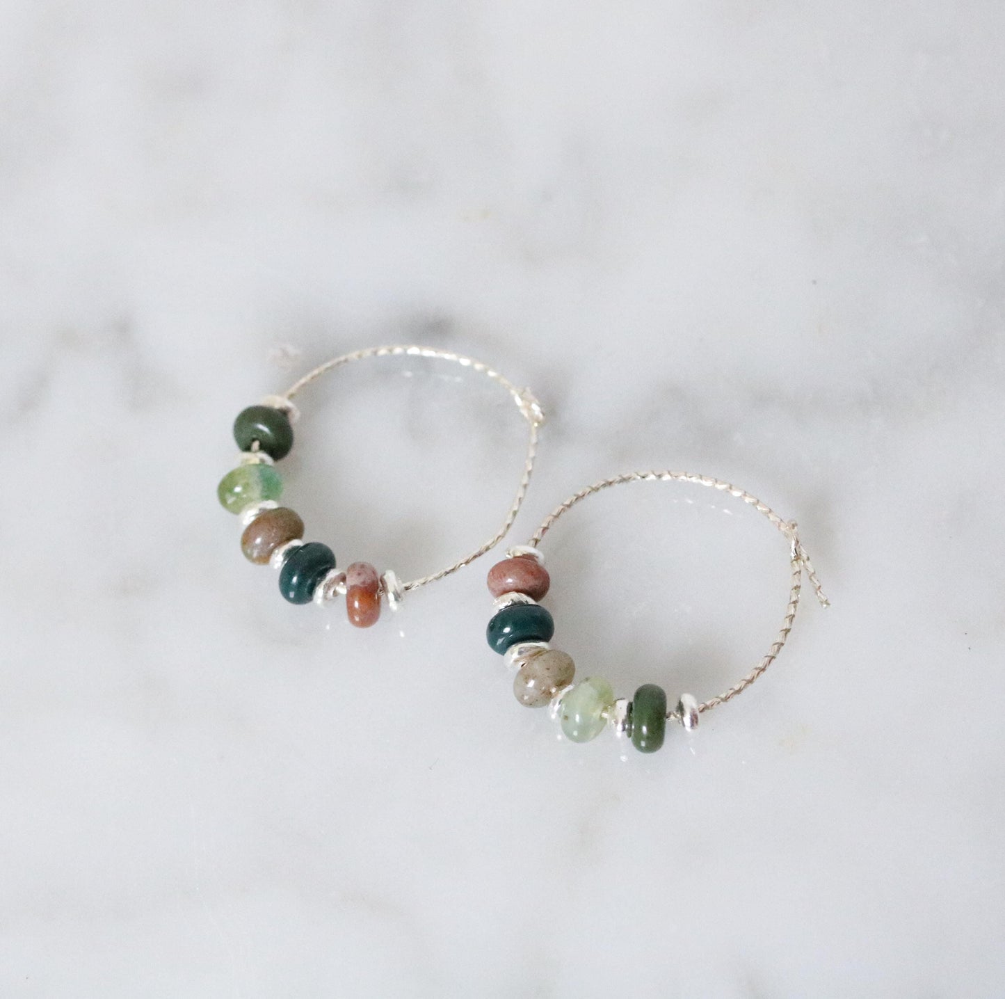 Handmade Indian Agate Sterling Silver Hoop Earrings