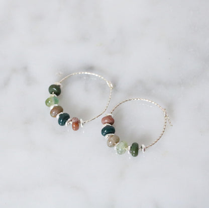 Handmade Indian Agate Sterling Silver Hoop Earrings