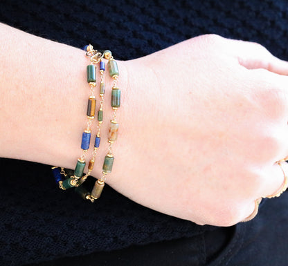 Lapis Lazuli Agate Bracelet: Gold Fill Chain, Karen Hill Tribe Beads